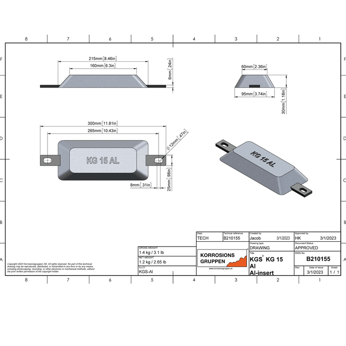 Aluminiumanod TYP 15 (AL-arm) - 215*95*30