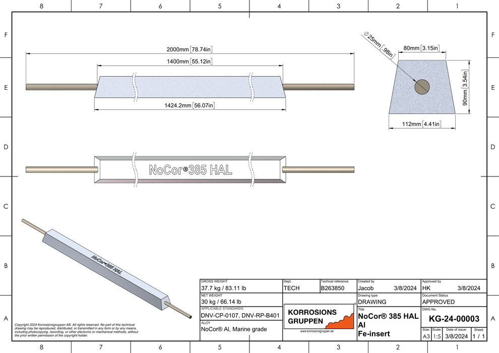 Aluminumanod Type 385hal, 83.1lb Net, B263850