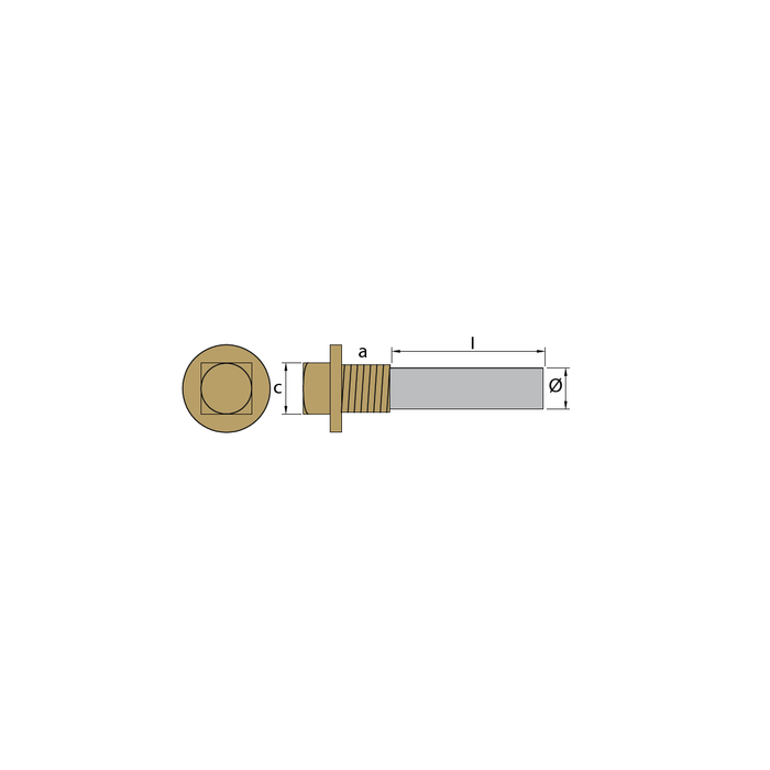 Zinc anode Volvo Penta, type pencil anode Ø1.02 - L 1.6 - with brass plug th. 1'' GAS (bspp), VP 823661