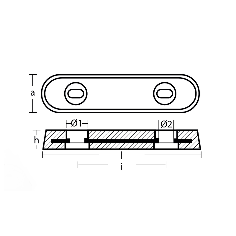 أنود ألمنيوم VETUS 35, 350×68×36 mm, 200 مم بين مراكز الثقوب – T00223AL
