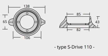 Ritning på Zinkanod Volvo Penta typ S-Drive 110, motoranod, VP875812, R800705, 0.895KG - AnodeFactory