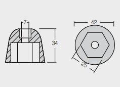 Zinkanod bogpropeller, konisk, 0.171KG, 7mm - AnodeFactory