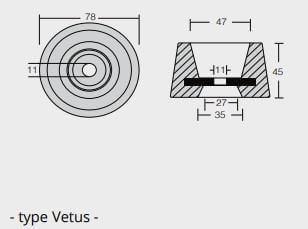 Ritning på Zinkanod Vetus, motor, R803503, 0.971KG - AnodeFactory