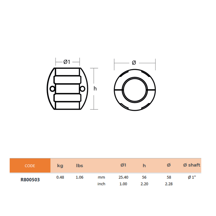 Zinkanod  axel 1" (25,4mm), R800503