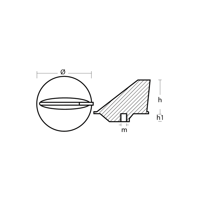 Ritning på Zinkanod Mercury/Mercruiser typ trim tab, M31640, motoranod, 0.466KG/1,03LB, R800800 - AnodeFactory