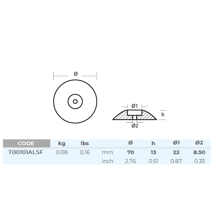 Aluminiumanod roder - Ø=70mm, 0.08KG - AnodeFactory