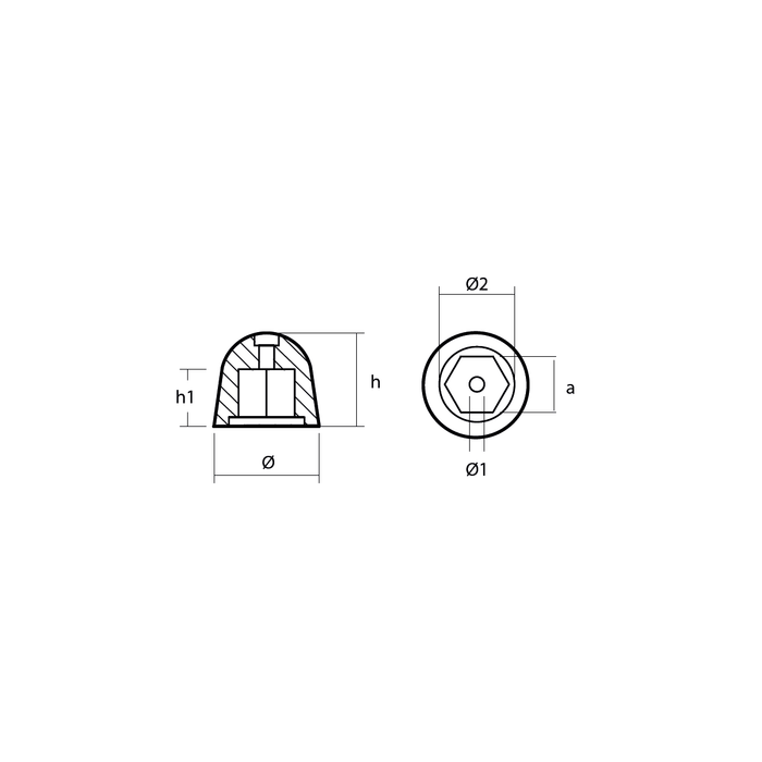 Magnesiumanod Sidepower - Sleipner propeller nut SE130/170 - SP240/285, 201180 - AnodeFactory